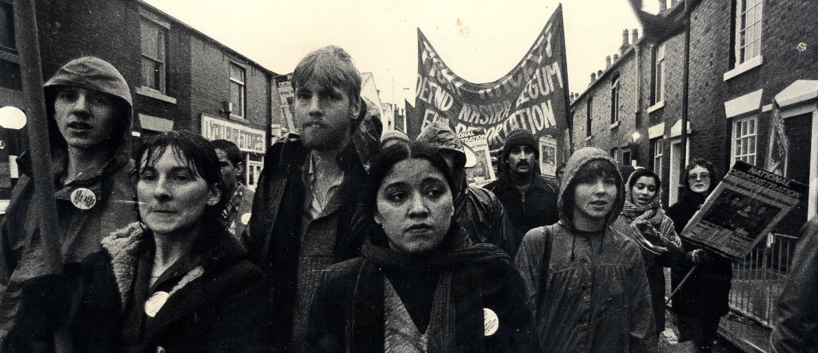 Black and white image of protest