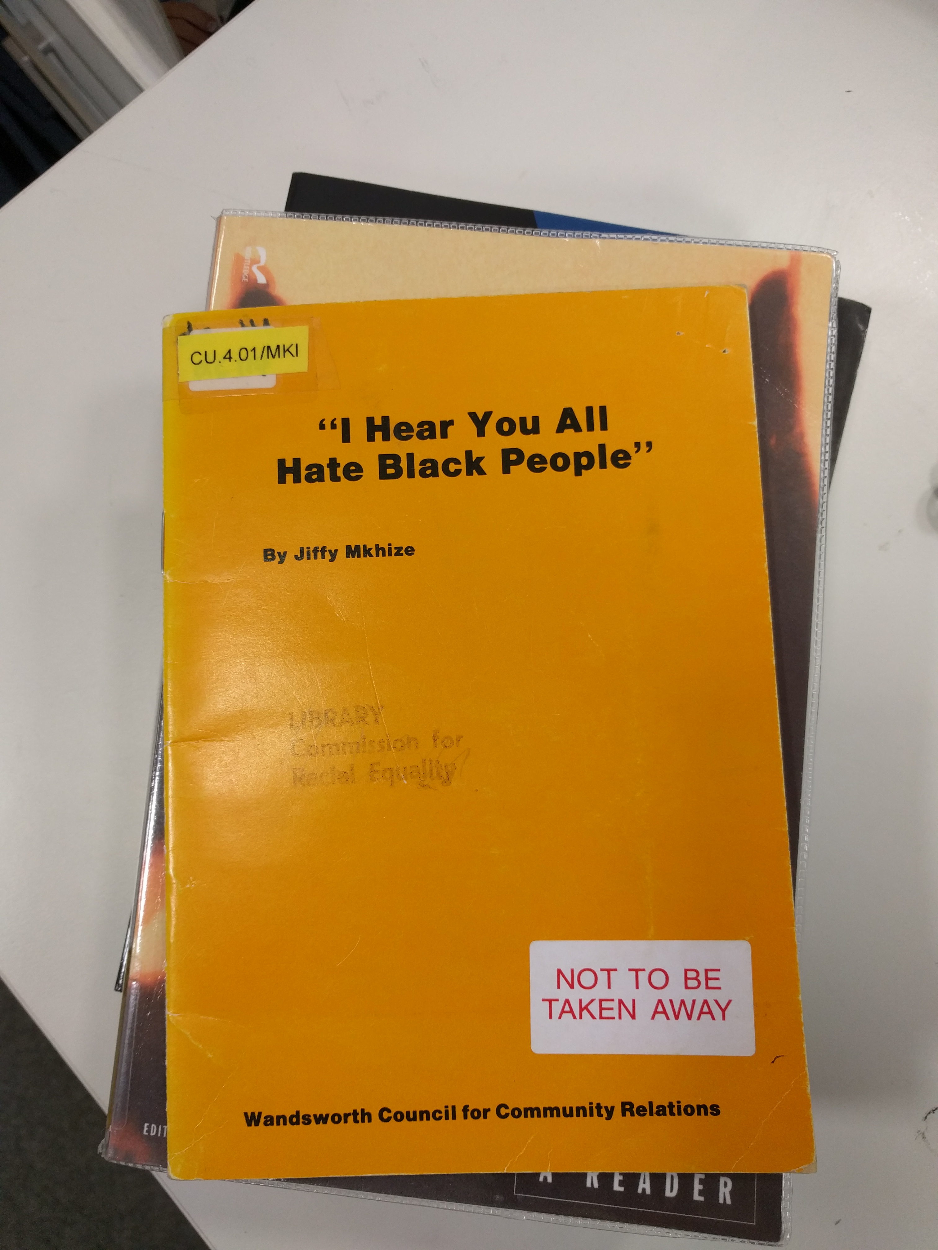 Book cover with not to be taken away label