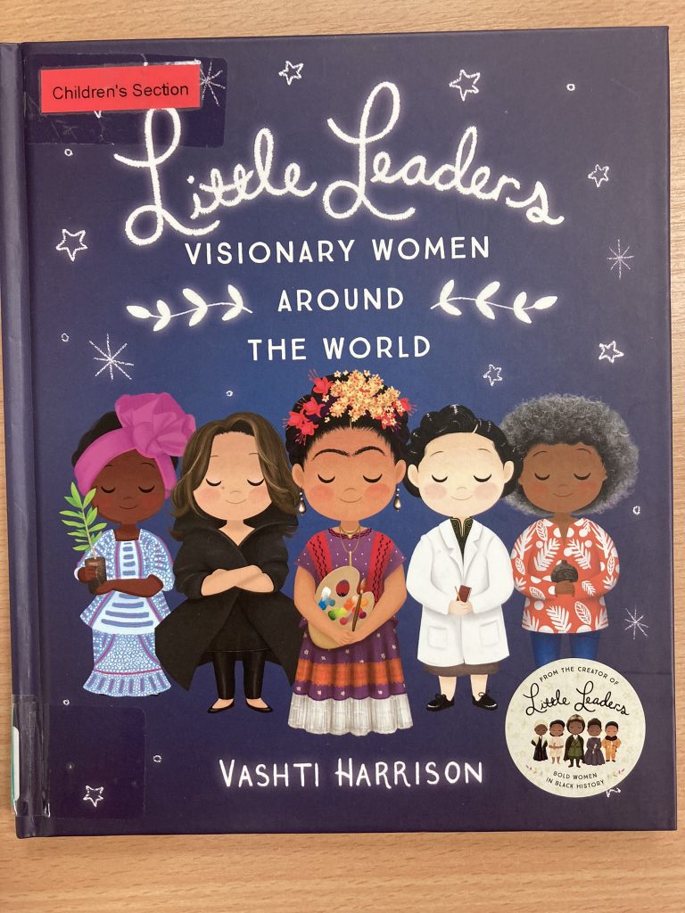 Front cover of Little Leaders. Includes cartoon pictures of five women from within the book on a dark blue background.