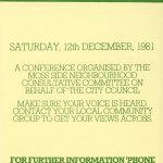 Poster for conference with the title Moss Side Fights Back